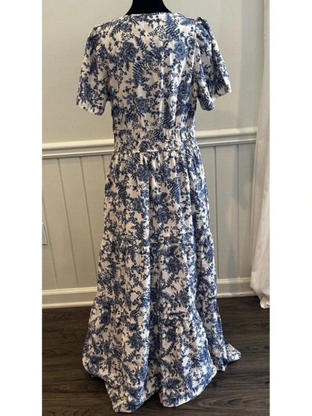Anthropologie Somerset Dress L Blue White Floral Cottagecore Grandmillennial - Picture 9 of 10